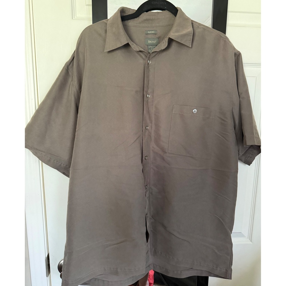 Bruno Mens Sueded Short Sleeve Button Down Shirt Taupe Brown Textured Size Large